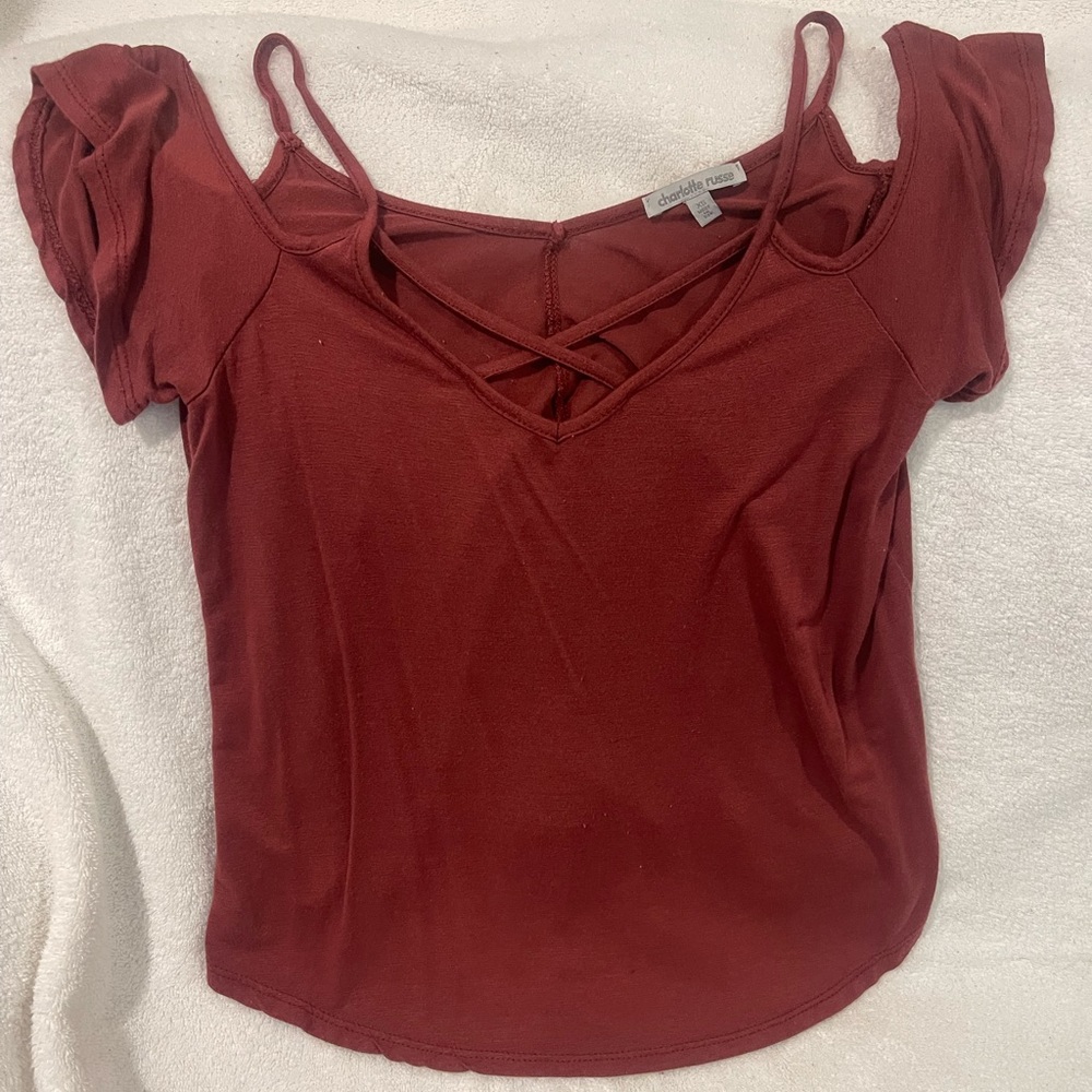 Charlotte Russe Off The Shoulder Maroon Shirt
